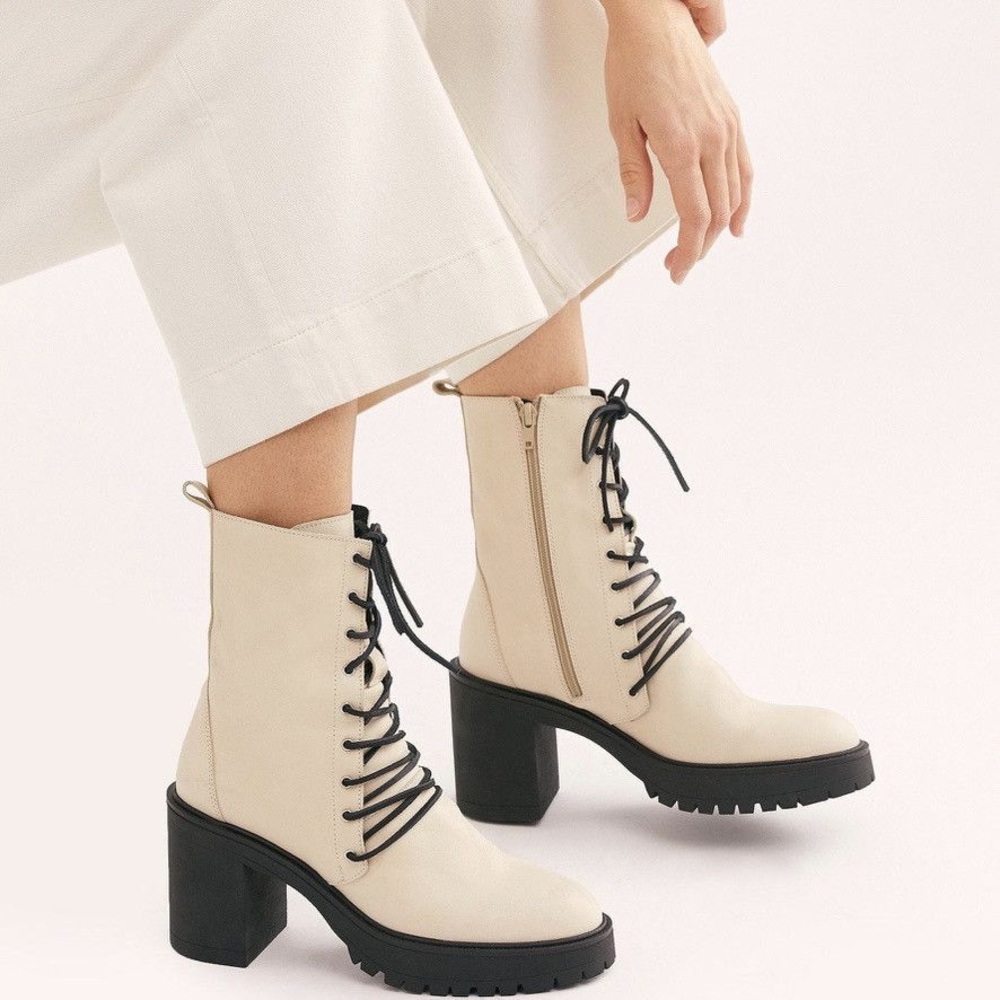 Free People Leather Moto Dylan Booties Lace-Up Size 41